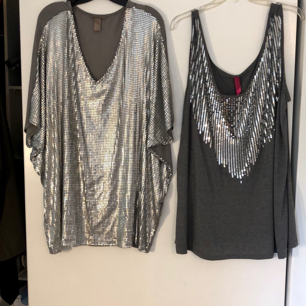 2 grey sequin tops